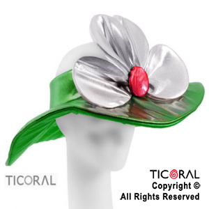 SOMBRERO CAPELINA CON FLOR METAL VERDE x 1